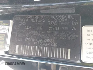 2015 Kia Optima Hybrid EX with VIN KNAGN4AD6F5091681, listed as a IAAI auction lot 42074960 with 162,748 mi miles. Bid and sale history available at carsss.com. Image 9.
