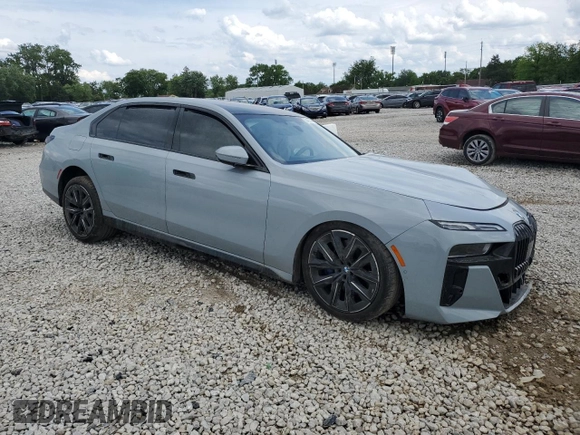 2023 BMW 7 Series 740i with VIN WBA23EH0XPCM01840, listed as a Copart auction lot 58458355 with Not provided miles and Salvage title. Bid and sale history available at DreamBid. Image 4.