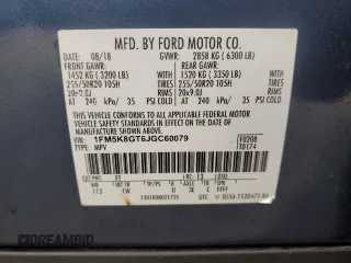 2018 Ford Explorer Sport z VIN 1FM5K8GT6JGC60079, wystawiony jako Copart lot #47173625 z przebiegiem Nie podano mil oraz Szkoda całkowita • Salvage title. Historia ofert i sprzedaży dostępna na DreamBid. Obrazek 15.