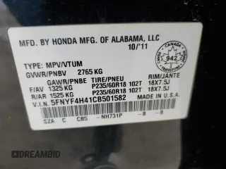2012 Honda Pilot EX with VIN 5FNYF4H41CB501582, listed as a Copart auction lot 49396555 with 235,512 mi miles and Clean Title. Bid and sale history available at DreamBid. Image 13.