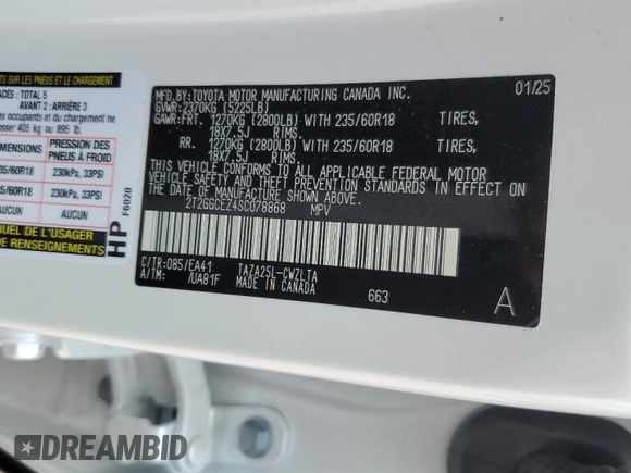 2025 Lexus NX 350 Premium with VIN 2T2GGCEZ4SC078868, listed as a Copart auction lot 59723595 with 1,311 mi miles and Salvage title. Bid and sale history available at DreamBid. Image 13.