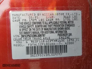 2021 Nissan Kicks SV with VIN 3N1CP5CV3ML509797, listed as a Copart auction lot 44102635 with 41,607 mi miles and Salvage Title. Bid and sale history available at carsss.com. Image 14.