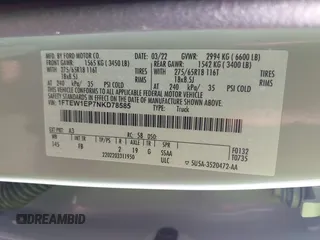 2022 Ford F-150 XL z VIN 1FTEW1EP7NKD78585, wystawiony jako IAAI lot #40264151 z przebiegiem Nie podano mil oraz . Historia ofert i sprzedaży dostępna na DreamBid. Obrazek 9.