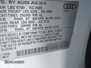 2015 Audi Q7 3.0T Premium Plus with VIN WA1LGAFE0FD008032, listed as a IAAI auction lot 41690210 with 92,690 mi miles. Bid and sale history available at carsss.com. Image 9.