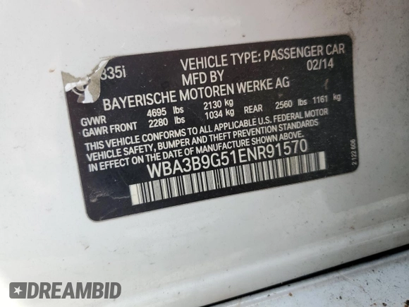 2014 BMW 3 Series 335i xDrive с VIN WBA3B9G51ENR91570, выставлен на аукционе Copart как лот 63038605 с пробегом 82 473 миль миль и Чистый • Clean title. История ставок и продаж доступна на DreamBid. Изображение 12.
