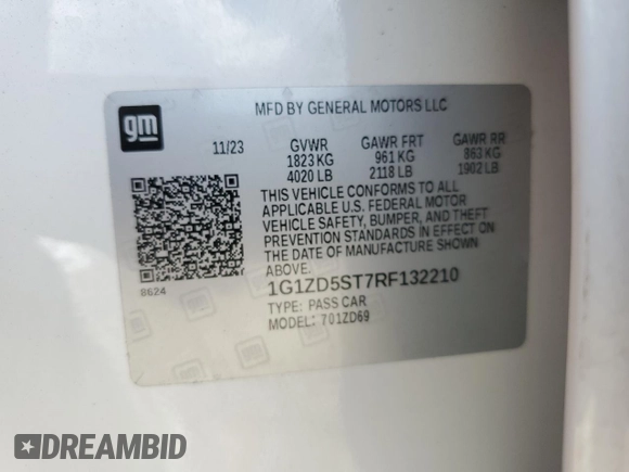 2024 Chevrolet Malibu LT with VIN 1G1ZD5ST7RF132210, listed as a Copart auction lot 55217935 with 36,829 mi miles and Non Repairable. Bid and sale history available at DreamBid. Image 13.