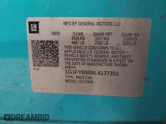 2020 Chevrolet Bolt EV LT with VIN 1G1FY6S09L4137351, listed as a IAAI auction lot 41517939 with 36,700 mi miles. Bid and sale history available at carsss.com. Image 9.