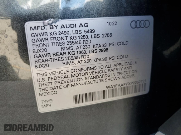 2023 Audi Q5 S line Premium Plus with VIN WA1EAAFYXP2052721, listed as a Copart auction lot 43668645 with 10,086 mi miles and Non Repairable. Bid and sale history available at carsss.com. Image 15.