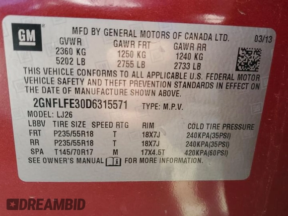 2013 Chevrolet Equinox LTZ with VIN 2GNFLFE30D6315571, listed as a Copart auction lot 49916345 with 157,063 mi miles and Salvage Title. Bid and sale history available at carsss.com. Image 16.
