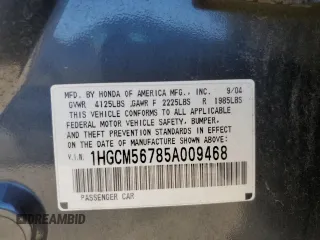 2005 Honda Accord EX z VIN 1HGCM56785A009468, wystawiony jako Copart lot #55790185 z przebiegiem 104 202 mil mil oraz Szkody całkowita. Historia ofert i sprzedaży dostępna na DreamBid. Obrazek 12.