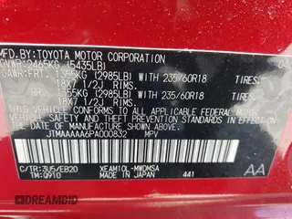 2023 Toyota bZ4X XLE z VIN JTMAAAAA6PA000832, wystawiony jako IAAI lot #41969455 z przebiegiem 47 239 mil mil oraz . Historia ofert i sprzedaży dostępna na DreamBid. Obrazek 9.
