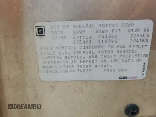 1995 Cadillac DeVille z VIN 1G6KD52B6SU274827, wystawiony jako Copart lot #41902125 z przebiegiem Nie podano mil oraz Szkoda całkowita • Salvage title. Historia ofert i sprzedaży dostępna na DreamBid. Obrazek 14.