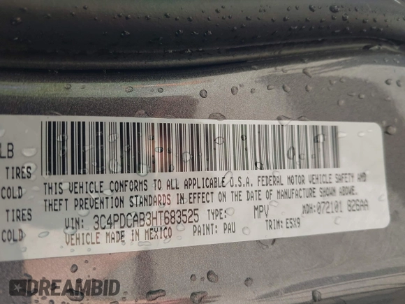 2017 Dodge Journey SE with VIN 3C4PDCAB3HT683525, listed as a IAAI auction lot 42146832 with Not Provided miles and . Bid and sale history available at DreamBid. Image 9.