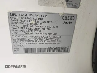 2008 Audi Q7 4.2L Premium with VIN WA1EV74L28D067833, listed as a IAAI auction lot 41541882 with 1 mi miles. Bid and sale history available at carsss.com. Image 9.