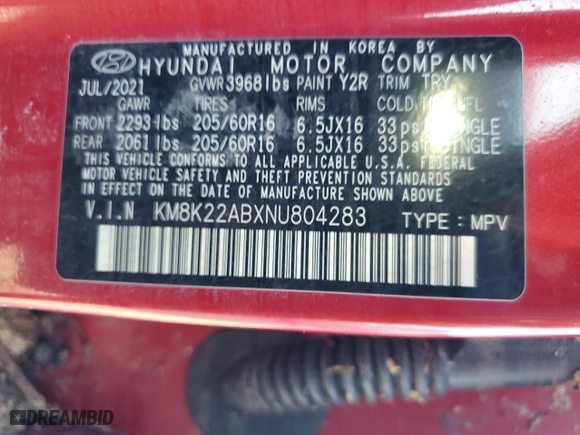 2022 Hyundai Kona SE with VIN KM8K22ABXNU804283, listed as a Copart auction lot 45548895 with 0 mi miles and Non Repairable. Bid and sale history available at carsss.com. Image 14.
