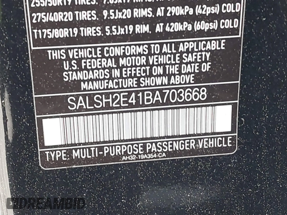 2011 Land Rover Range Rover Sport SC with VIN SALSH2E41BA703668, listed as a IAAI auction lot 41797594 with 113,634 mi miles. Bid and sale history available at carsss.com. Image 9.