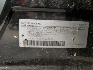 2006 Audi S4 z VIN WAUGL78E66A031851, wystawiony jako Copart lot #58134615 z przebiegiem Nie podano mil oraz Tytuł czysty. Historia ofert i sprzedaży dostępna na DreamBid. Obrazek 12.