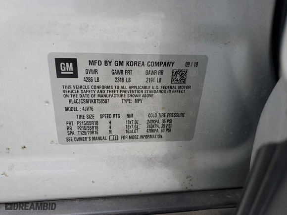 2019 Buick Encore Essence with VIN KL4CJCSM1KB758507, listed as a Copart auction lot 49578795 with 92,924 mi miles and Non Repairable. Bid and sale history available at carsss.com. Image 13.