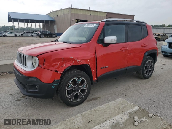 2015 Jeep Renegade Limited with VIN ZACCJBDT0FPB70154, listed as a Copart auction lot 60087705 with 156,264 mi miles and Salvage title. Bid and sale history available at DreamBid. Image 1.