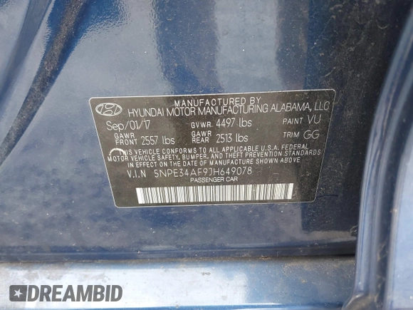 2018 Hyundai Sonata SEL with VIN 5NPE34AF9JH649078, listed as a IAAI auction lot 40996756 with 87,880 mi miles and . Bid and sale history available at DreamBid. Image 9.