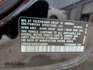 2014 Volkswagen Passat SEL Premium with VIN 1VWCN7A30EC036693, listed as a Copart auction lot 59156245 with 136,939 mi miles and Salvage title. Bid and sale history available at DreamBid. Image 14.