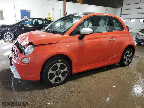 2017 FIAT 500e with VIN 3C3CFFGE3HT526187, listed as a Copart auction lot 77686374 with 38,856 mi miles and Salvage Title. Bid and sale history available at carsss.com. Image 1.