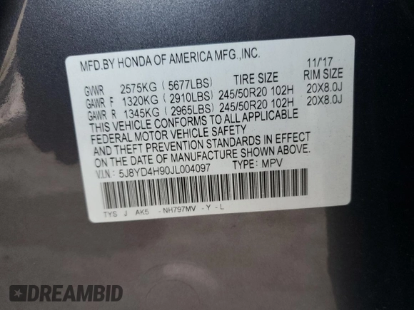 2018 Acura MDX w/Advance/Entertainment Pkg with VIN 5J8YD4H90JL004097, listed as a Copart auction lot 84646394 with 72,098 mi miles and Salvage Title. Bid and sale history available at carsss.com. Image 13.