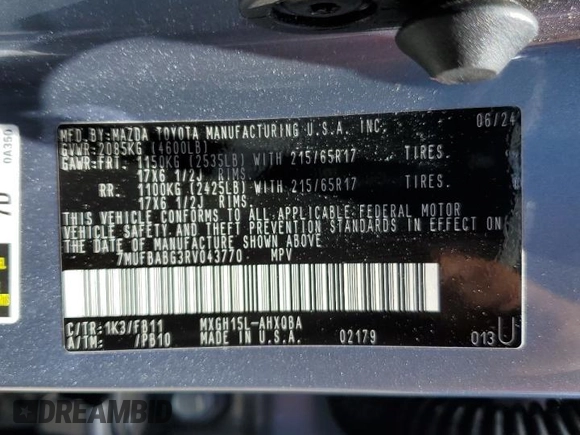2024 Toyota Corolla Cross Hybrid S with VIN 7MUFBABG3RV043770, listed as a Copart auction lot 61007075 with 15,945 mi miles and Salvage title. Bid and sale history available at DreamBid. Image 13.