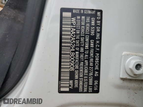 2017 Porsche Macan z VIN WP1AA2A52HLB00908, wystawiony jako Copart lot #55108025 z przebiegiem Nie podano mil oraz Szkoda całkowita • Salvage title. Historia ofert i sprzedaży dostępna na DreamBid. Obrazek 13.