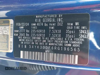 2024 Kia Sportage EX z VIN 5XYK33DF6RG196565, wystawiony jako IAAI lot #41912711 z przebiegiem 9 582 mil mil oraz . Historia ofert i sprzedaży dostępna na DreamBid. Obrazek 9.