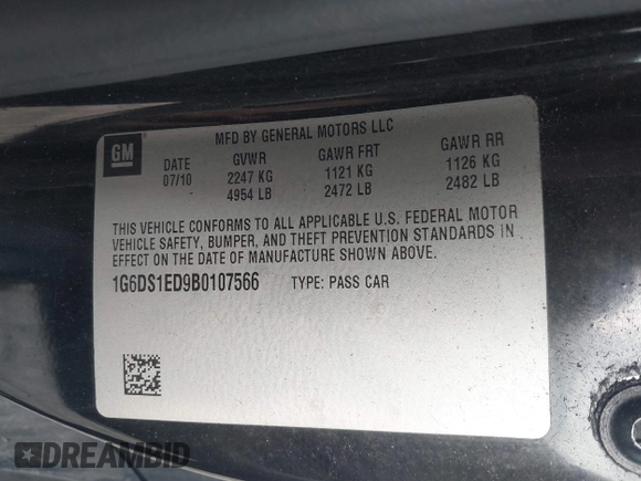 2011 Cadillac CTS Premium with VIN 1G6DS1ED9B0107566, listed as a IAAI auction lot 42177097 with 148,487 mi miles and . Bid and sale history available at carsss.com. Image 9.