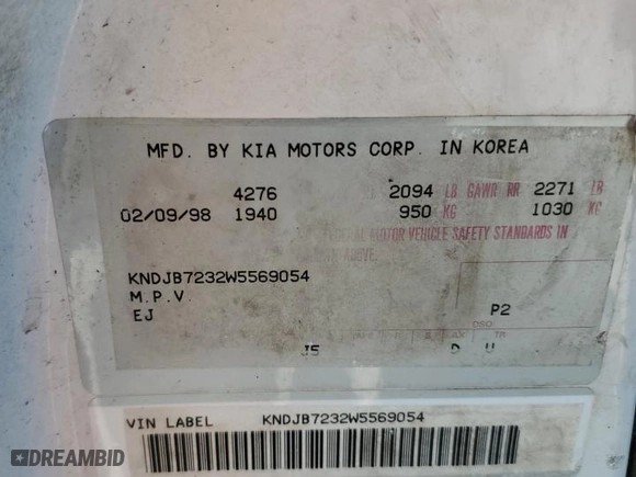 1998 Kia Sportage with VIN KNDJB7232W5569054, listed as a Copart auction lot 82756824 with 106,550 mi miles and Salvage Title. Bid and sale history available at carsss.com. Image 13.
