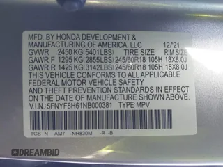 2022 Honda Passport TrailSport with VIN 5FNYF8H61NB000381, listed as a IAAI auction lot 41417954 with 32,753 mi miles and . Bid and sale history available at DreamBid. Image 9.