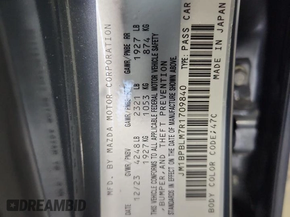2024 Mazda 3 S Carbon Edition with VIN JM1BPBLM7R1709840, listed as a Copart auction lot 63763685 with 30,739 mi miles and Non repairable. Bid and sale history available at DreamBid. Image 13.