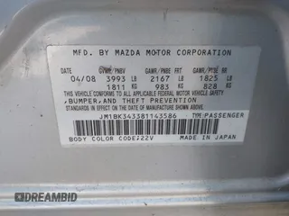 2008 Mazda 3 s Sport with VIN JM1BK343381143586, listed as a IAAI auction lot 42059625 with 148,313 mi miles. Bid and sale history available at carsss.com. Image 9.