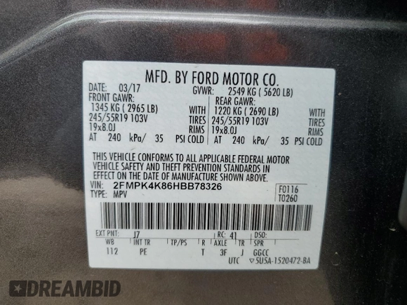 2017 Ford Edge Titanium z VIN 2FMPK4K86HBB78326, wystawiony jako Copart lot #54699435 z przebiegiem 44 800 mil mil oraz Szkoda całkowita • Salvage title. Historia ofert i sprzedaży dostępna na DreamBid. Obrazek 13.