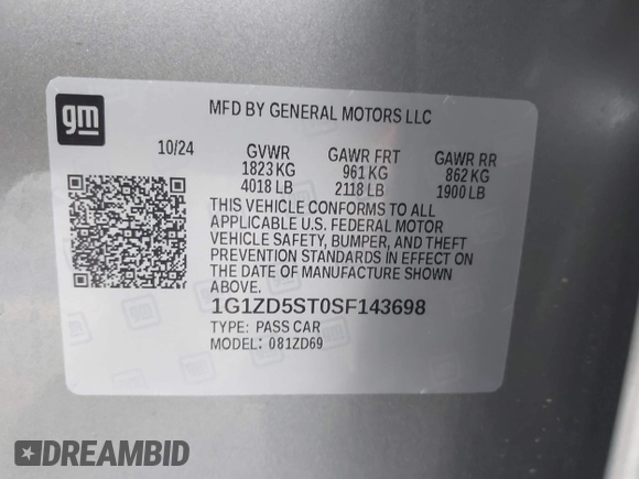 2025 Chevrolet Malibu LT with VIN 1G1ZD5ST0SF143698, listed as a IAAI auction lot 42106668 with 9,211 mi miles and . Bid and sale history available at DreamBid. Image 9.