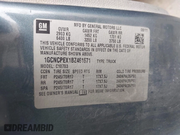 2011 Chevrolet Silverado 1500 Work Truck with VIN 1GCNCPEX1BZ461671, listed as a IAAI auction lot 41455571 with 116,223 mi miles and . Bid and sale history available at DreamBid. Image 9.