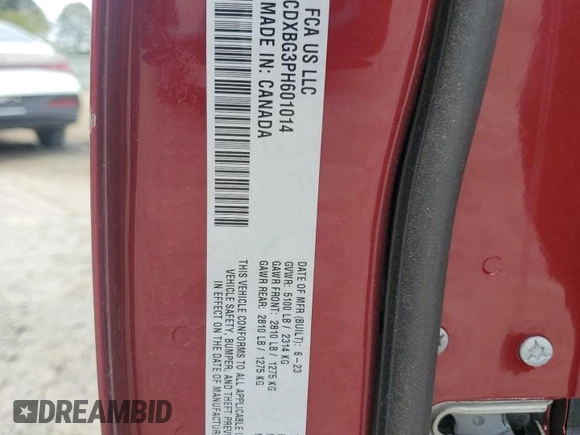 2023 Dodge Charger SXT with VIN 2C3CDXBG3PH601014, listed as a Copart auction lot 53963515 with Not Provided miles and Salvage Title. Bid and sale history available at DreamBid. Image 12.