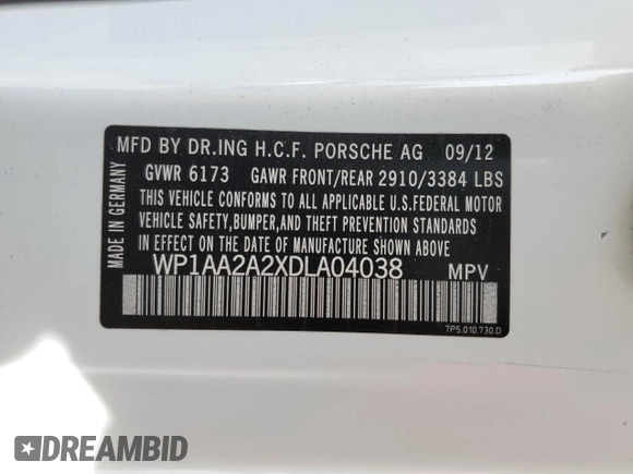 2013 Porsche Cayenne with VIN WP1AA2A2XDLA04038, listed as a Copart auction lot 52906175 with 162,411 mi miles and Salvage title. Bid and sale history available at DreamBid. Image 13.