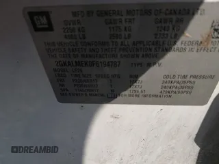 2015 GMC Terrain SLE z VIN 2GKALMEK0F6194787, wystawiony jako IAAI lot #41995274 z przebiegiem 113 000 mil mil oraz . Historia ofert i sprzedaży dostępna na DreamBid. Obrazek 9.