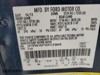 2013 Ford F-150 XL with VIN 1FTFW1EF1DFC33805, listed as a Copart auction lot 51326385 with 109,672 mi miles and Salvage Title. Bid and sale history available at carsss.com. Image 12.
