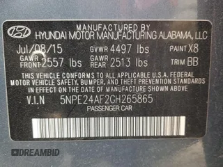 2016 Hyundai Sonata SE with VIN 5NPE24AF2GH265865, listed as a Copart auction lot 46844155 with 138,131 mi miles and Non Repairable. Bid and sale history available at carsss.com. Image 13.