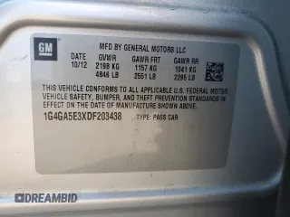 2013 Buick LaCrosse z VIN 1G4GA5E3XDF203438, wystawiony jako Copart lot #54271625 z przebiegiem 63 116 mil mil oraz Szkoda całkowita • Salvage title. Historia ofert i sprzedaży dostępna na DreamBid. Obrazek 12.
