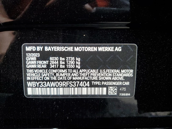 2024 BMW i4 M50 with VIN WBY33AW09RFS37404, listed as a Copart auction lot 51594984 with 776 mi miles and Salvage Title. Bid and sale history available at carsss.com. Image 12.