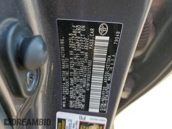2014 Toyota Camry L with VIN 4T1BF1FKXEU757893, listed as a Copart auction lot 48560215 with 0 mi miles and Salvage Title. Bid and sale history available at carsss.com. Image 13.