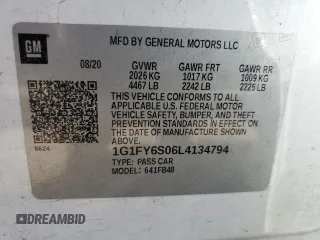 2020 Chevrolet Bolt EV LT with VIN 1G1FY6S06L4134794, listed as a Copart auction lot 60966662 with 19,873 mi miles. Bid and sale history available at carsss.com. Image 10.