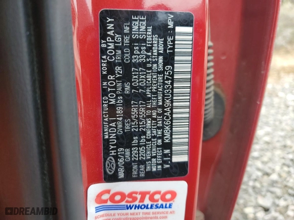 2019 Hyundai Kona SEL with VIN KM8K6CAA9KU334759, listed as a Copart auction lot 51129205 with 56,888 mi miles and Salvage Title. Bid and sale history available at carsss.com. Image 13.