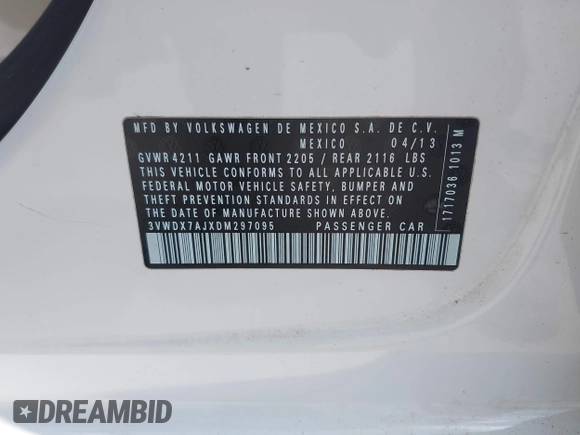 2013 Volkswagen Jetta SE z VIN 3VWDX7AJXDM297095, wystawiony jako IAAI lot #42664873 z przebiegiem 69 061 mil mil oraz . Historia ofert i sprzedaży dostępna na DreamBid. Obrazek 9.