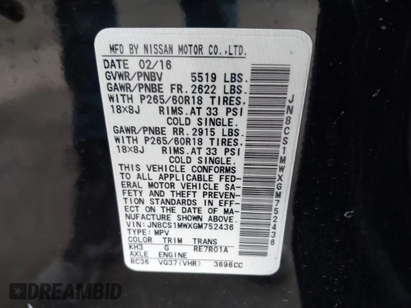 2016 Infiniti QX70 with VIN JN8CS1MWXGM752436, listed as a IAAI auction lot 41681170 with 130,208 mi miles and . Bid and sale history available at DreamBid. Image 9.